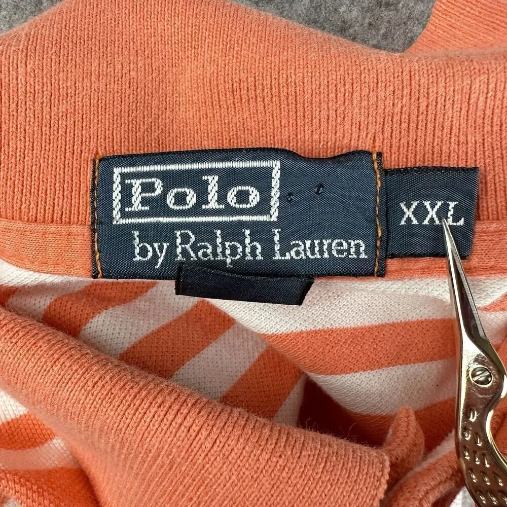 Polo Ralph Lauren Polo Shirt Mens 2XL Coral Striped Classic Short Sleeve Golf*